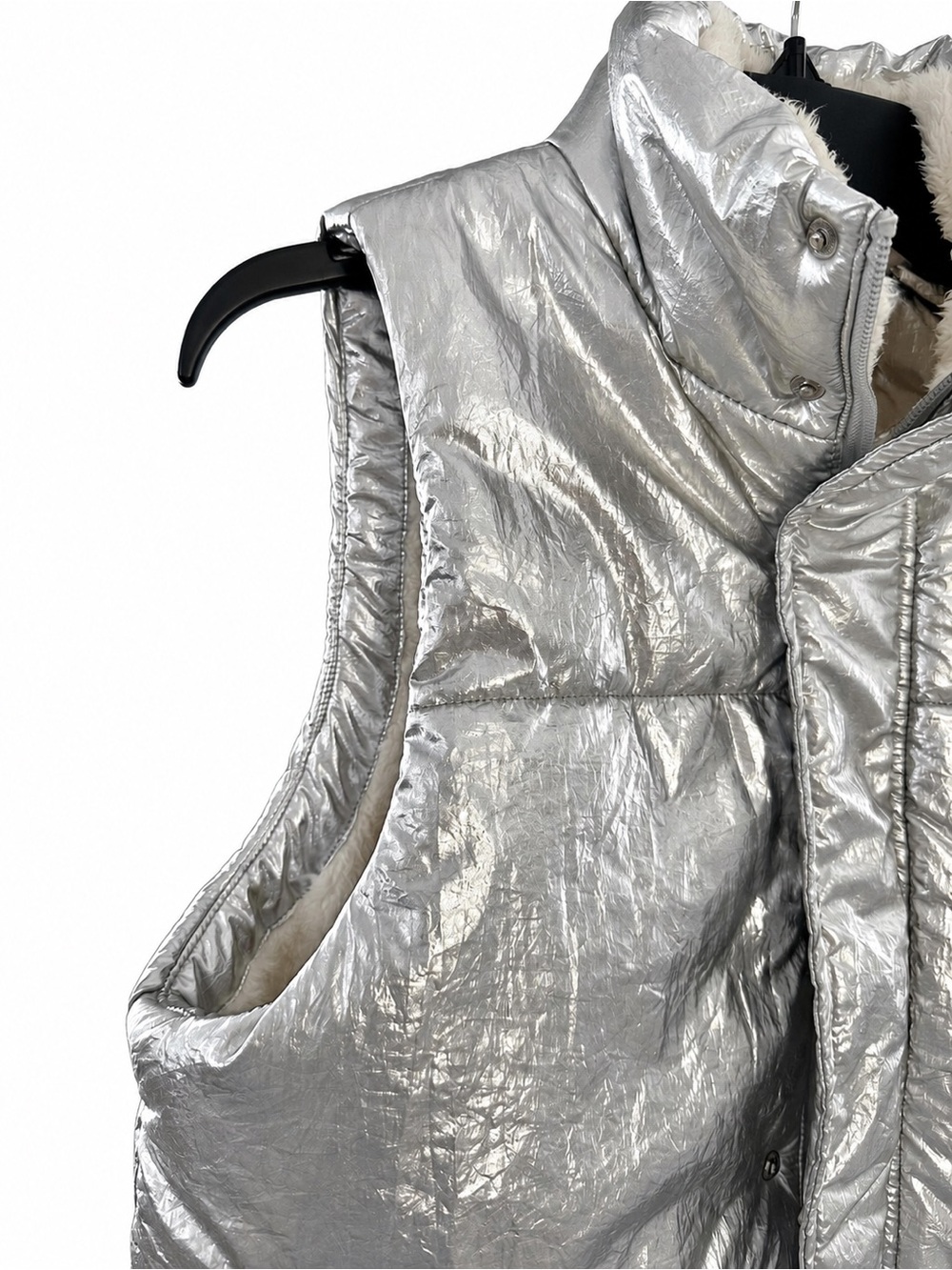 a new day Silver Metallic Fur Lined Zipper Puffer Vest - Picture 2 of 7